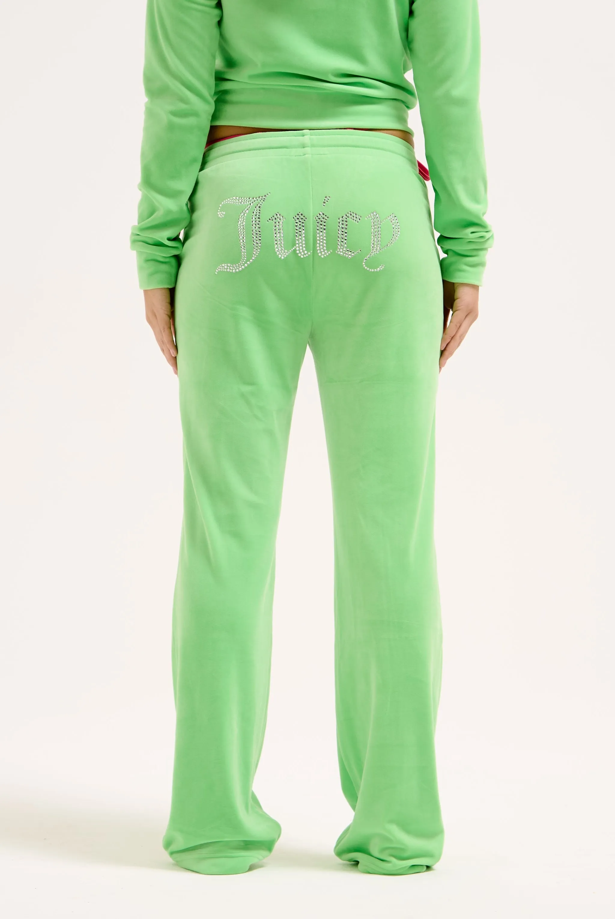 SUMMER GREEN VELOUR DIAMANTÉ TRACKSUIT BOTTOM