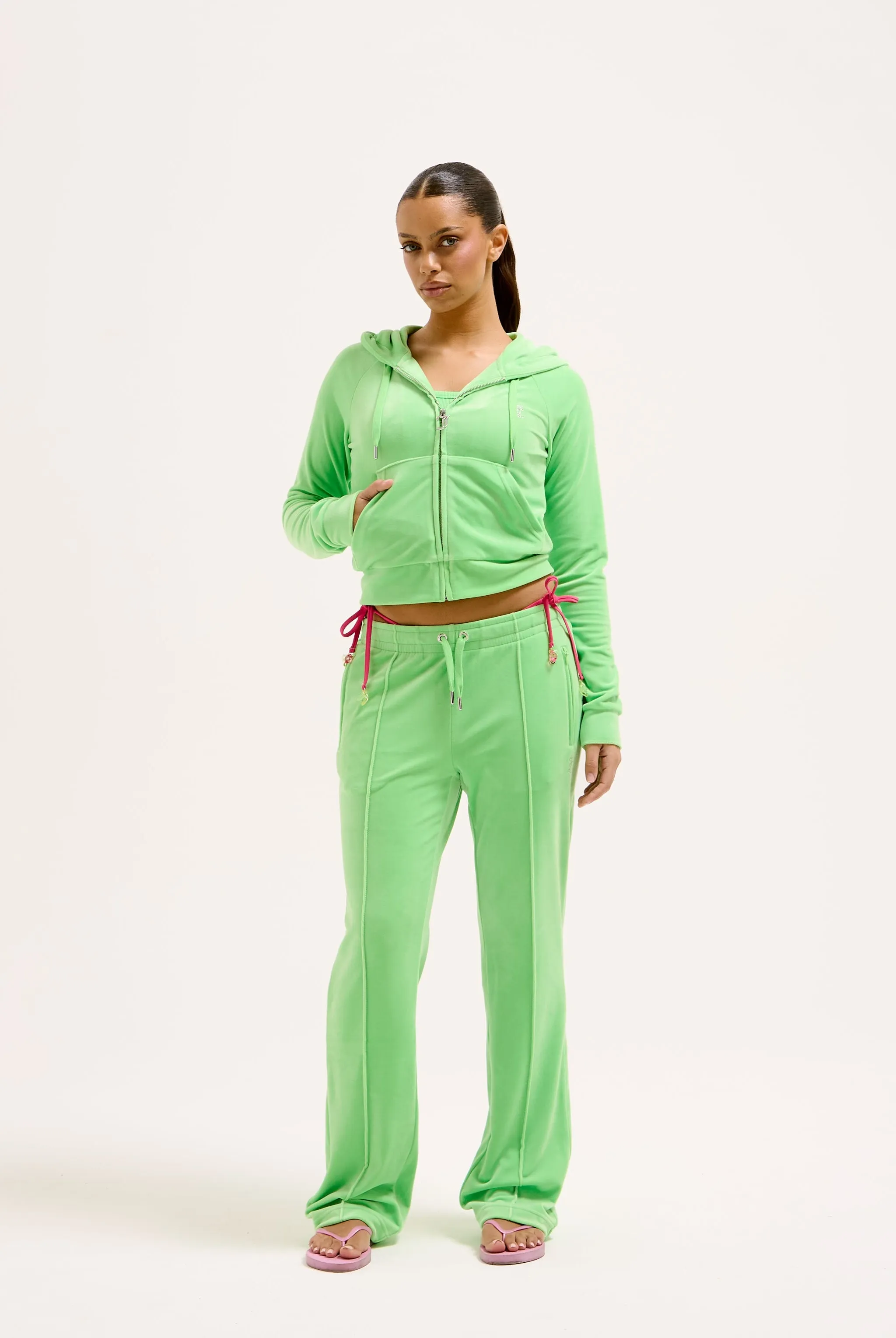 SUMMER GREEN VELOUR DIAMANTÉ TRACKSUIT BOTTOM
