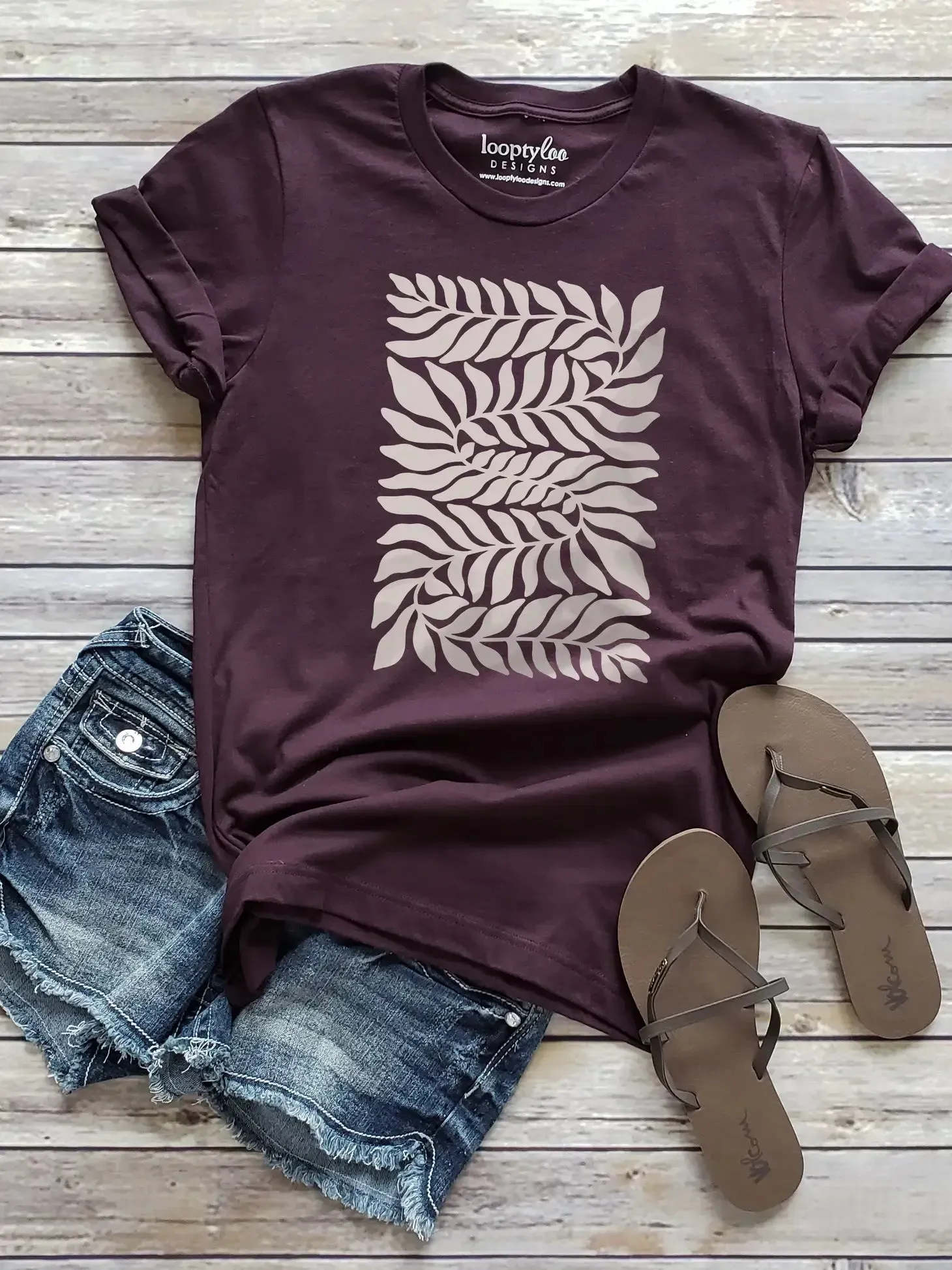 Swirling Vine Graphic Tee- Oxblood