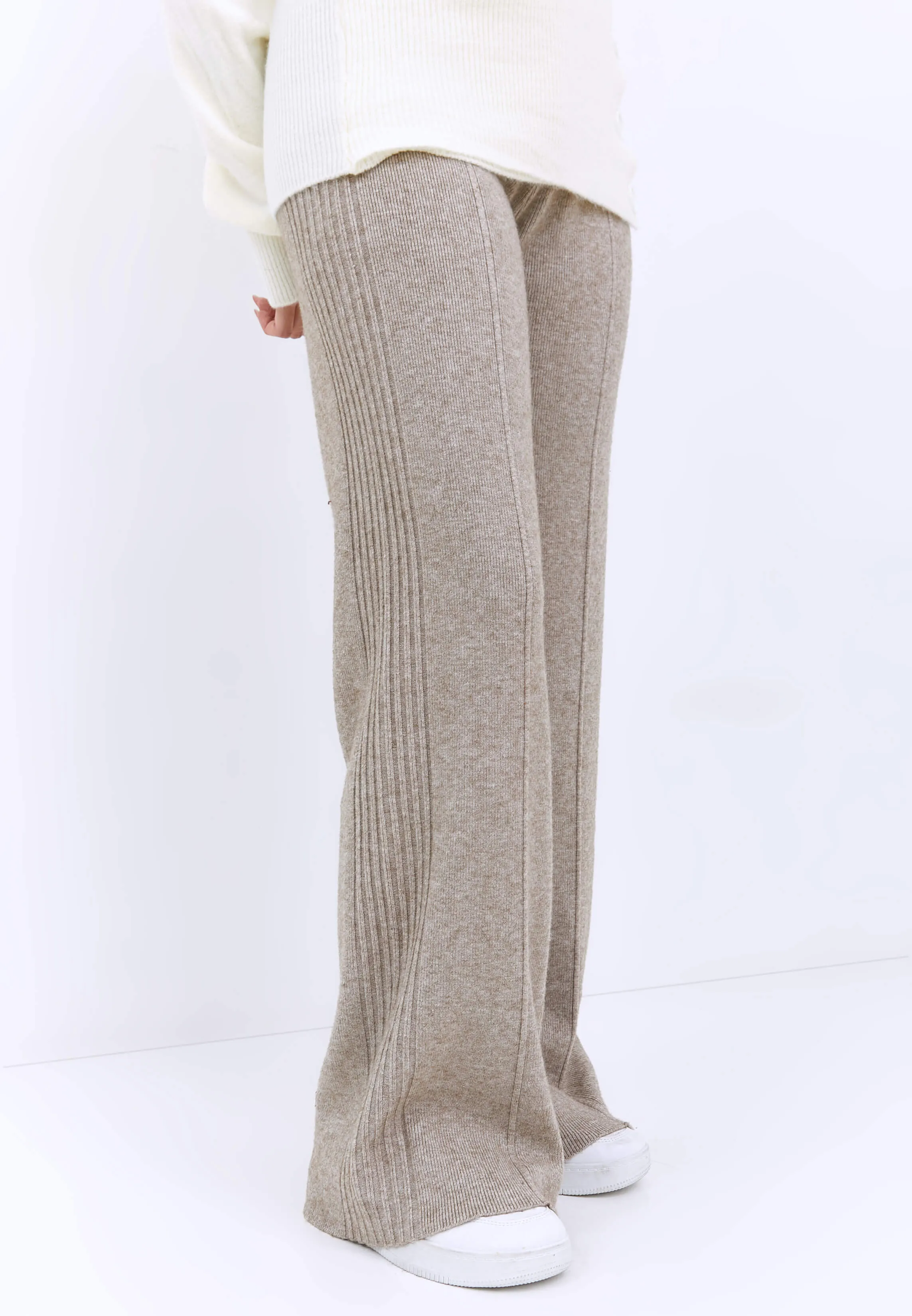 Taupe Knit Winter Loose Pants
