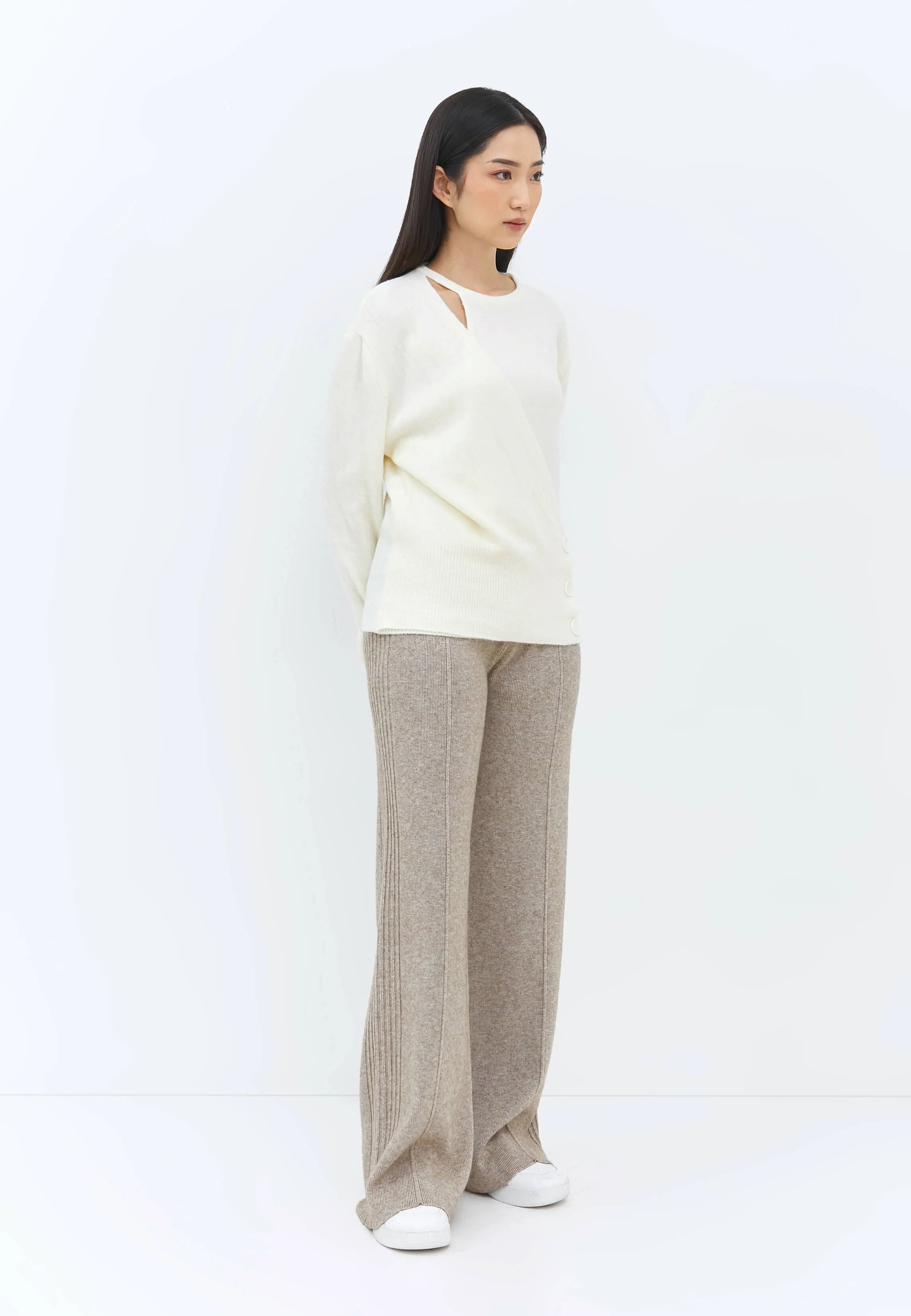 Taupe Knit Winter Loose Pants