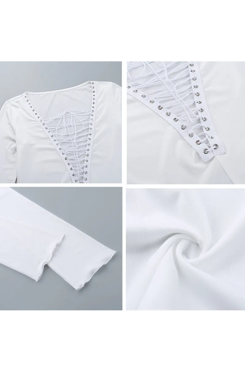 TH787 Lace Up V neck Shirt