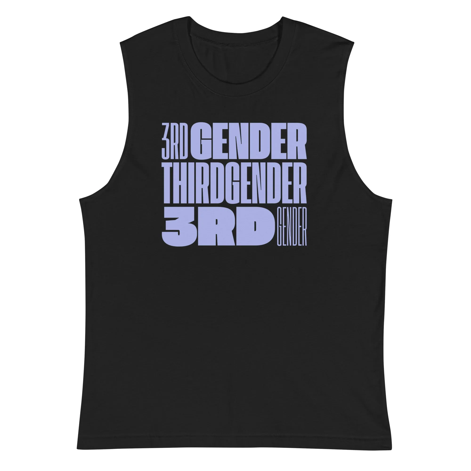 Third Gender Pride Lavender Word Block Art on front of Black Relaxed Fit Sleeveless Tank Top