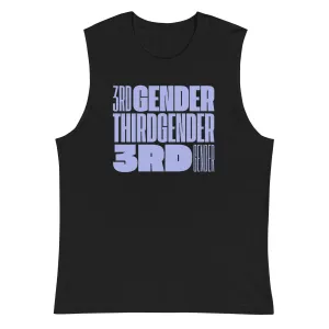 Third Gender Pride Lavender Word Block Art on front of Black Relaxed Fit Sleeveless Tank Top