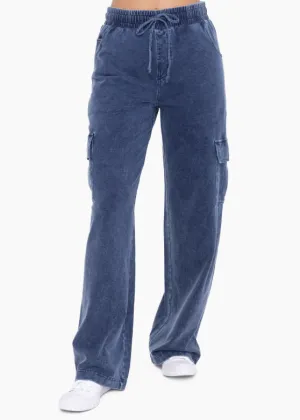 Throw Back Wide Leg Cargo Pants | Mineral Wash Denim