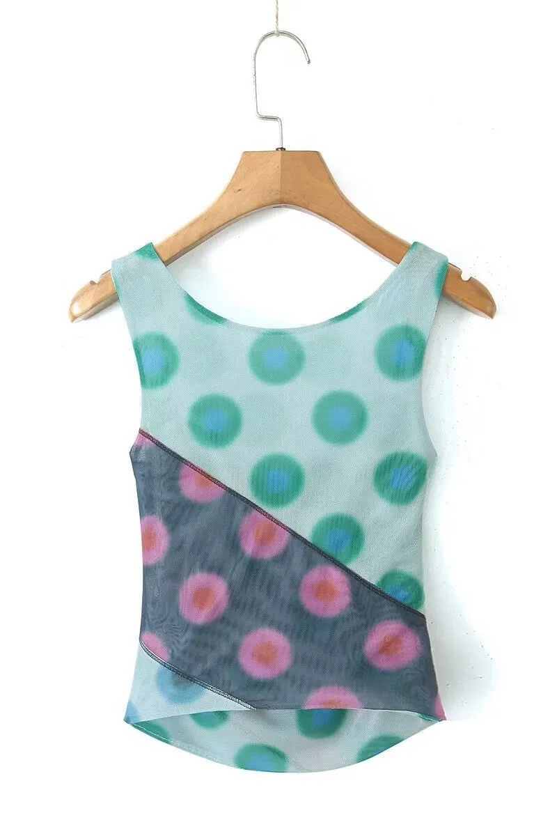 TK0525 Mesh Graphic Tank Top