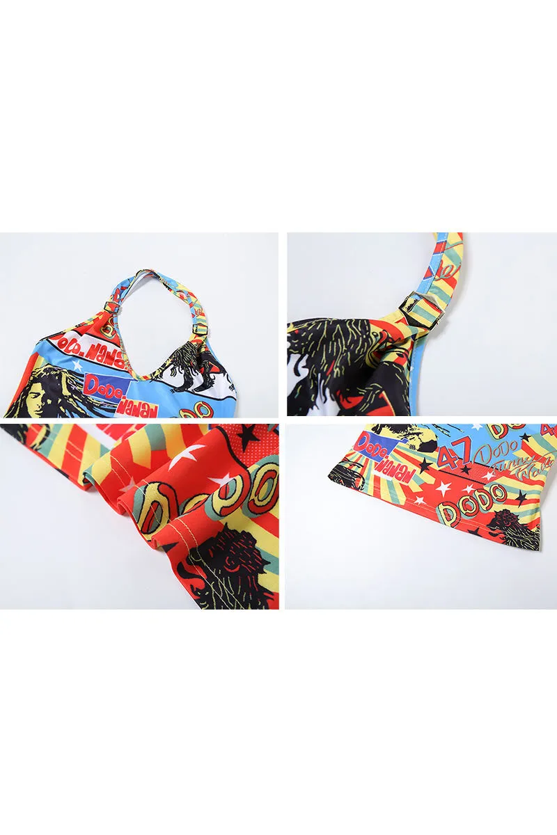 TM0262 Graphic Halter Top