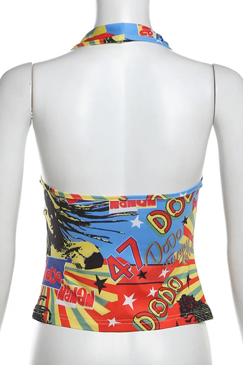 TM0262 Graphic Halter Top