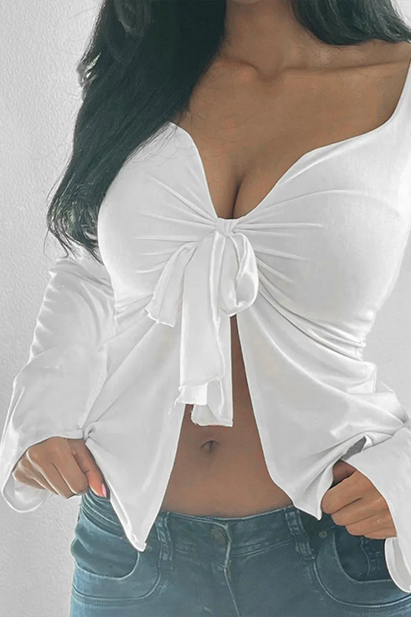 TS3538 Front Tie Long Sleeve Shirt Top