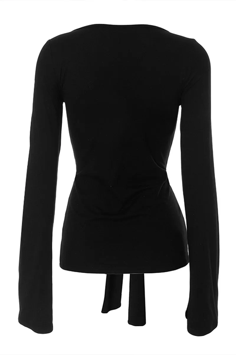 TS3538 Front Tie Long Sleeve Shirt Top