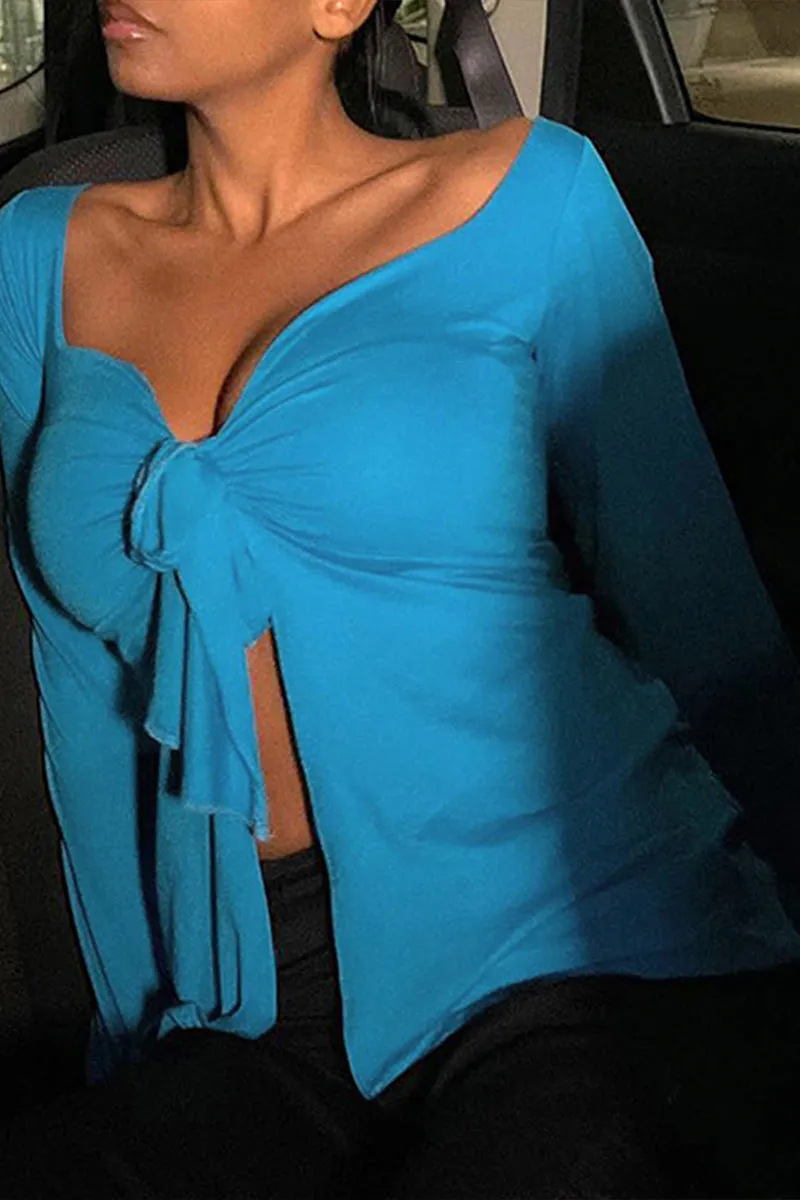TS3538 Front Tie Long Sleeve Shirt Top