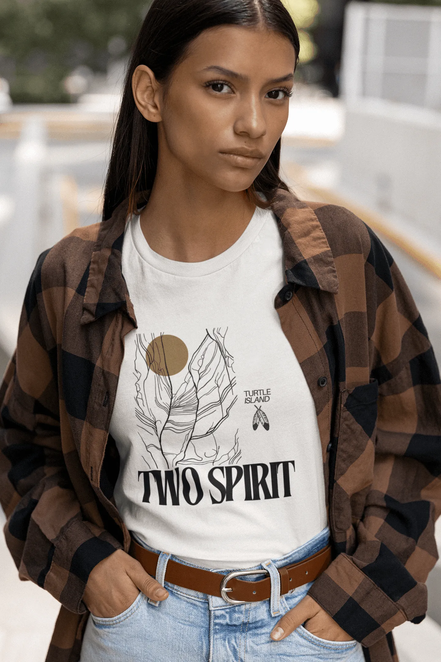Two Spirit Pride Shirt Turtle Island on front of White Relaxed Fit Sleeveless Tank Top