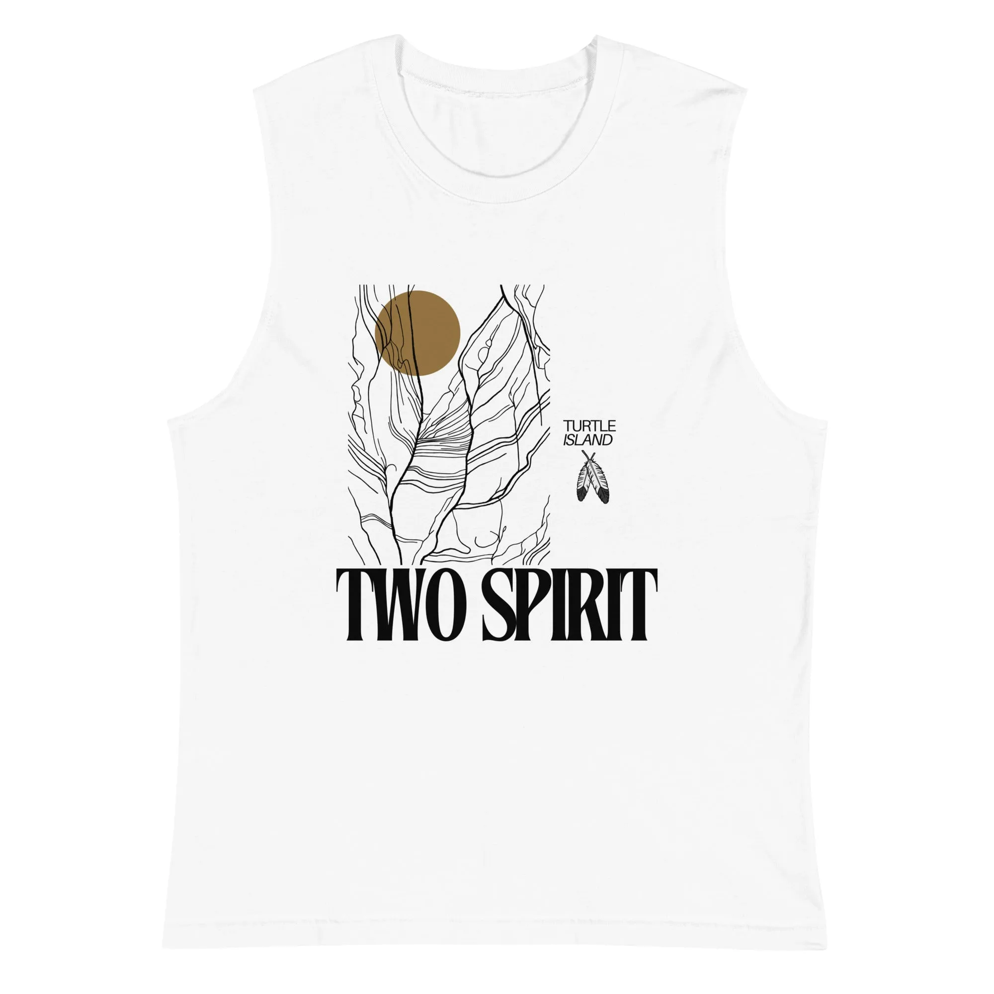 Two Spirit Pride Shirt Turtle Island on front of White Relaxed Fit Sleeveless Tank Top
