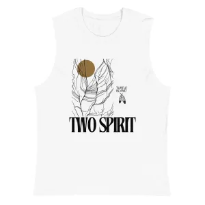 Two Spirit Pride Shirt Turtle Island on front of White Relaxed Fit Sleeveless Tank Top