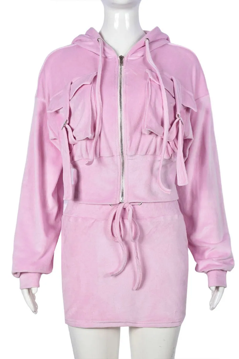 UG0195 Velour Jacket and Skirt Set