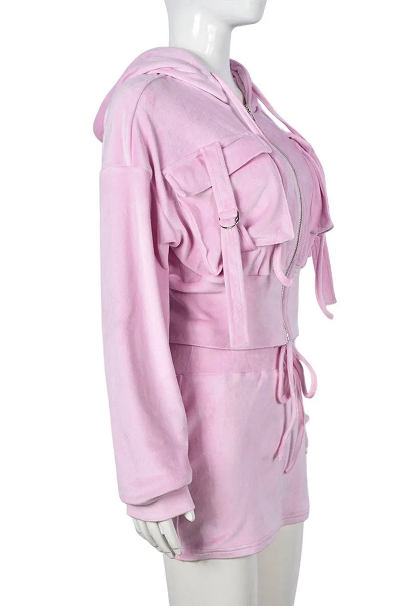 UG0195 Velour Jacket and Skirt Set