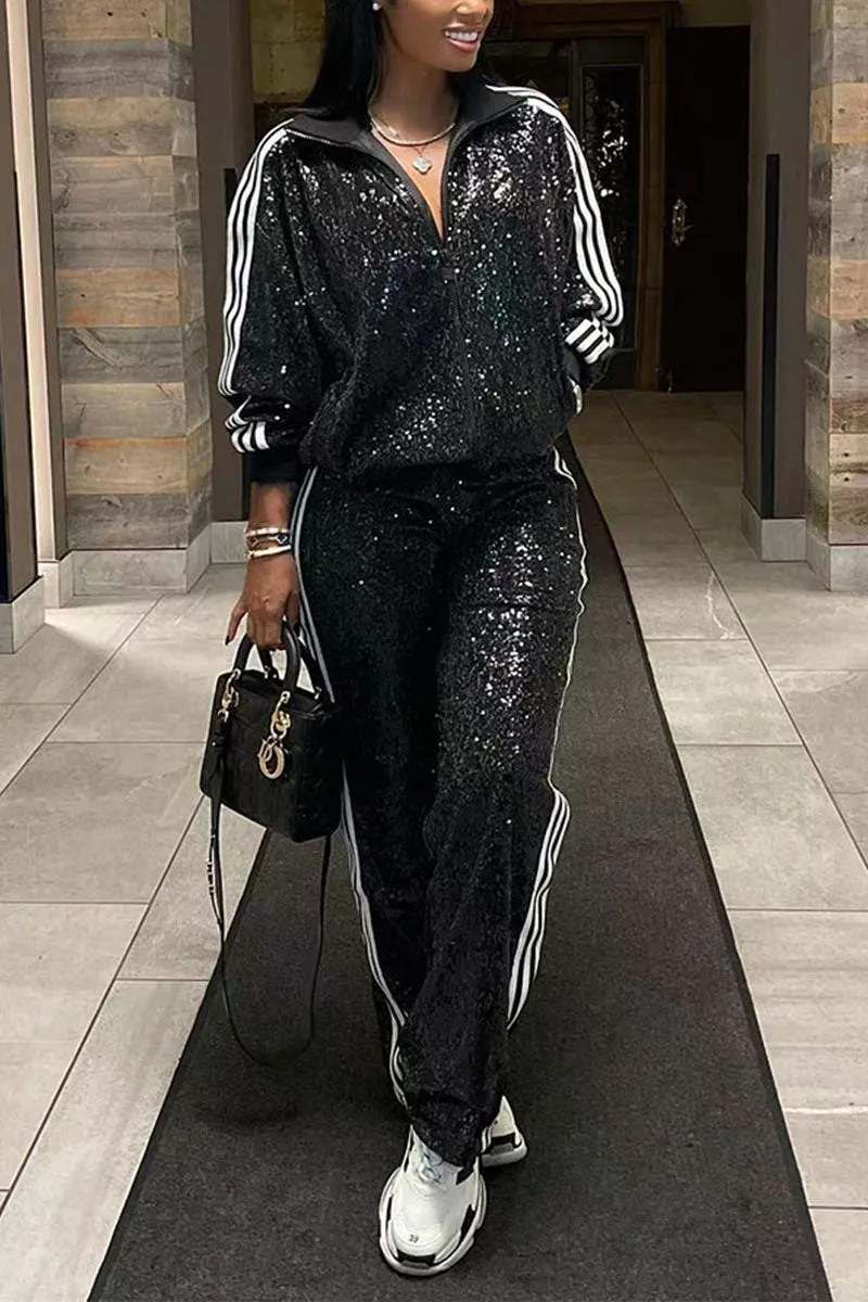 UH0198 Sequins Tracksuit Set