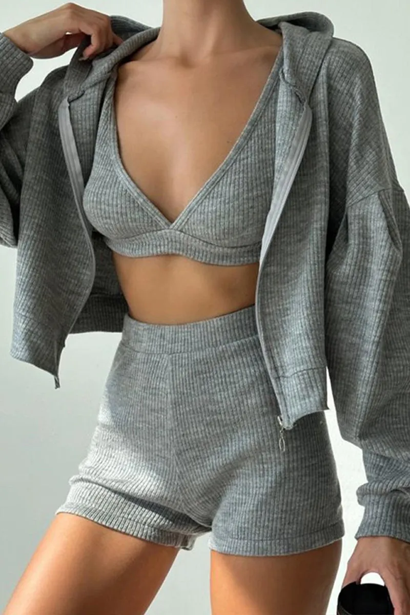 UI0131 Jacket Shorts Jogger Set