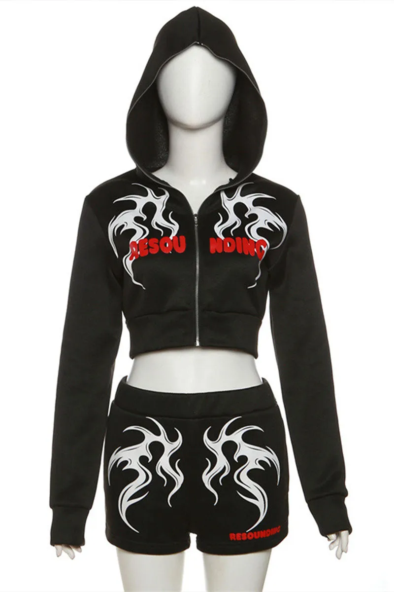 UI0293 Hoodie and Shorts Tracksuit Set