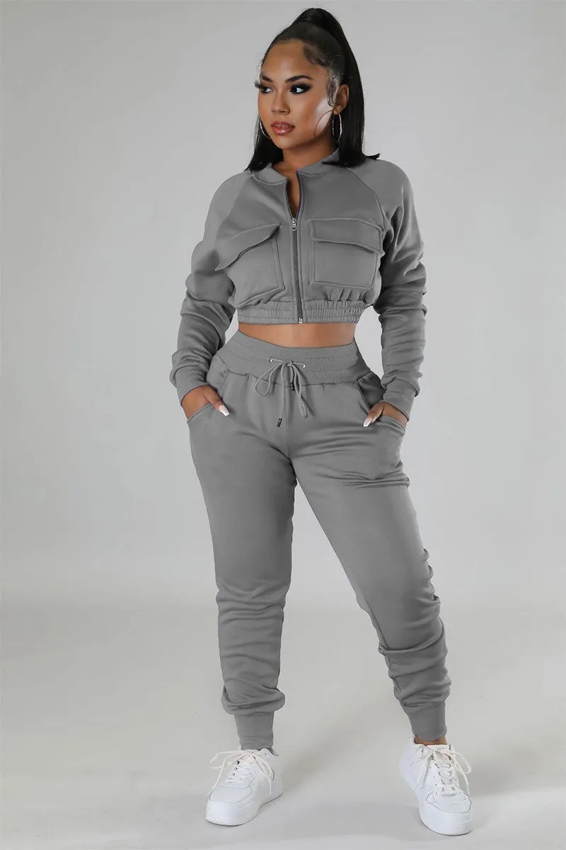 UI0578 Crop Jacket Tracksuit Set
