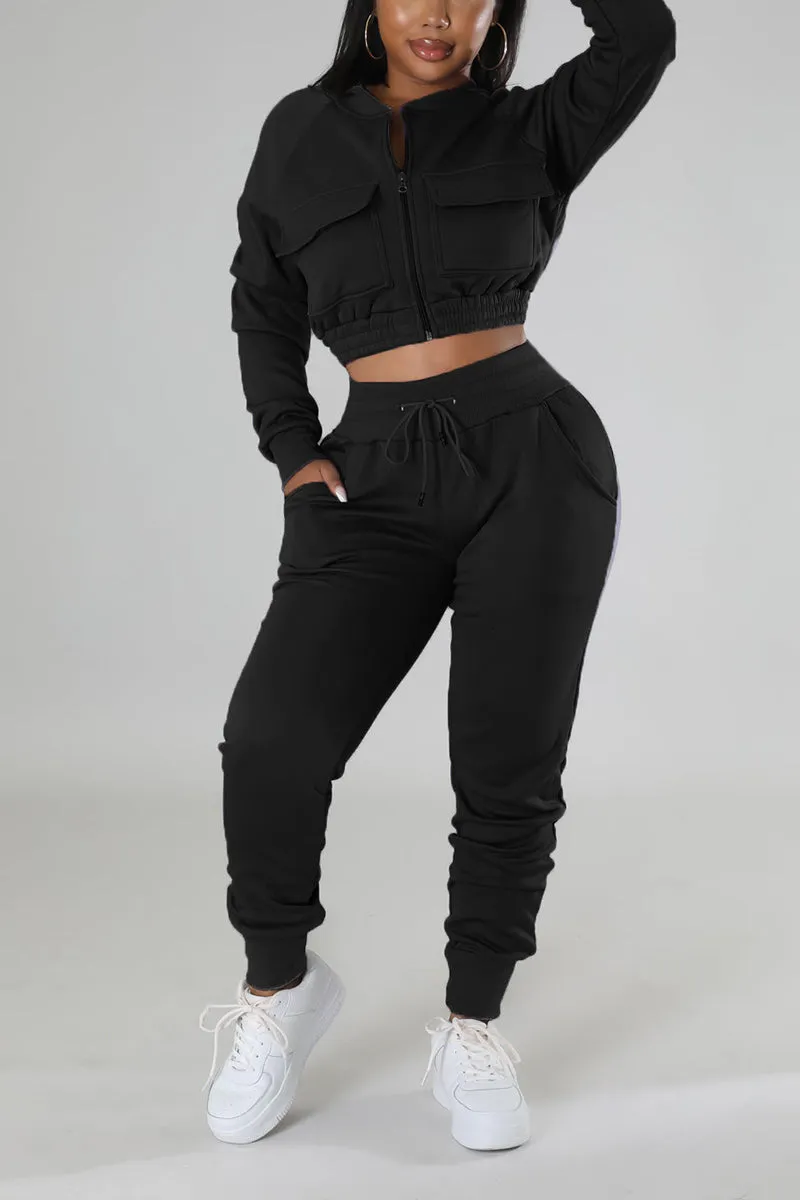 UI0578 Crop Jacket Tracksuit Set
