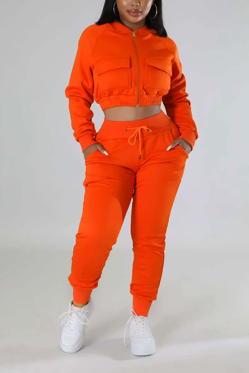 UI0578 Crop Jacket Tracksuit Set