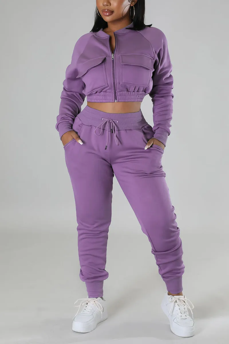 UI0578 Crop Jacket Tracksuit Set