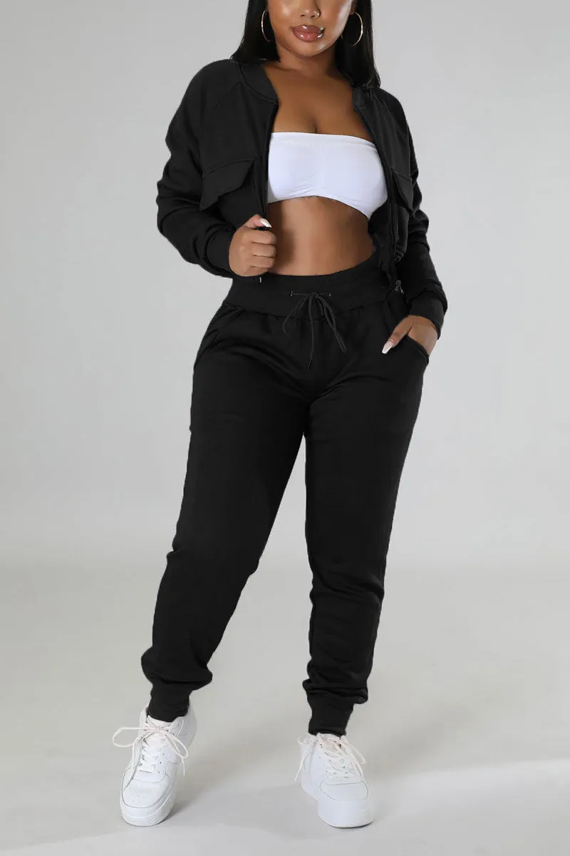 UI0578 Crop Jacket Tracksuit Set