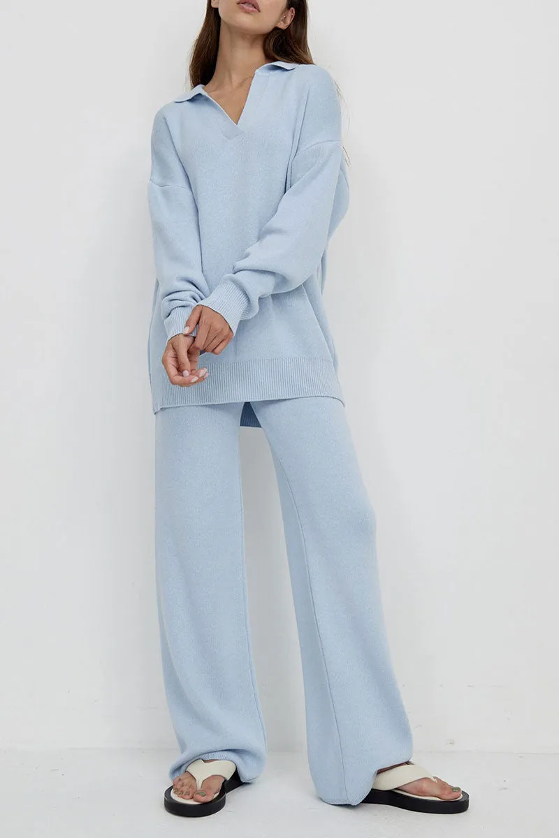 UJ627 Collar Sweatshirt Top and Pants Set