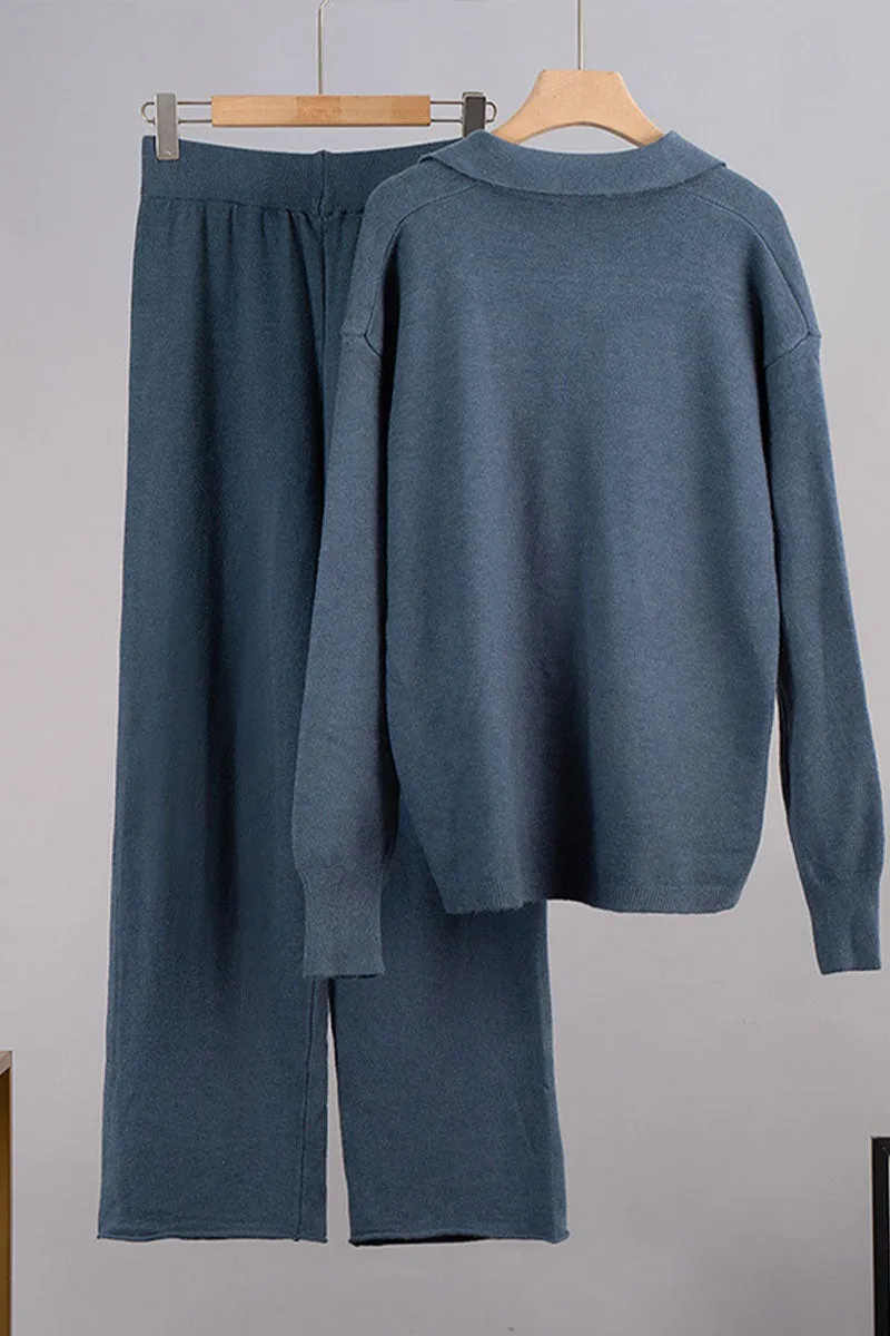 UJ627 Collar Sweatshirt Top and Pants Set