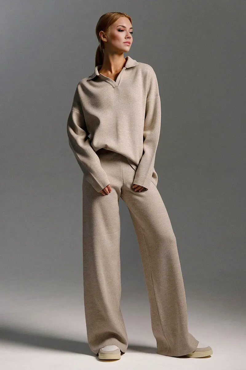 UJ627 Collar Sweatshirt Top and Pants Set