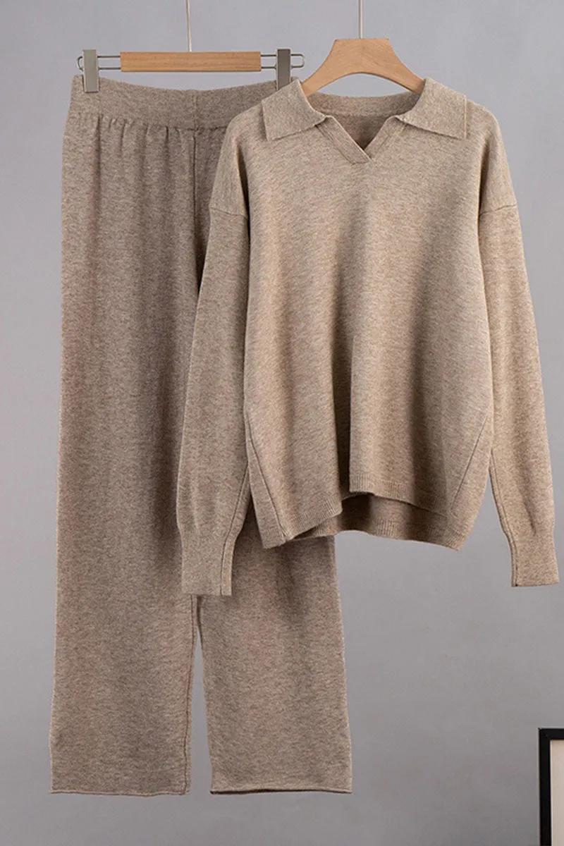 UJ627 Collar Sweatshirt Top and Pants Set