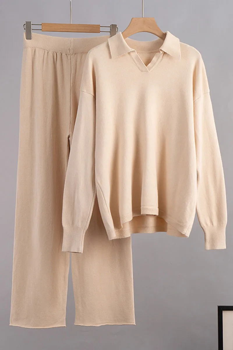 UJ627 Collar Sweatshirt Top and Pants Set