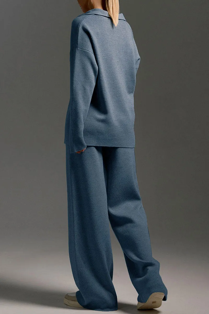 UJ627 Collar Sweatshirt Top and Pants Set