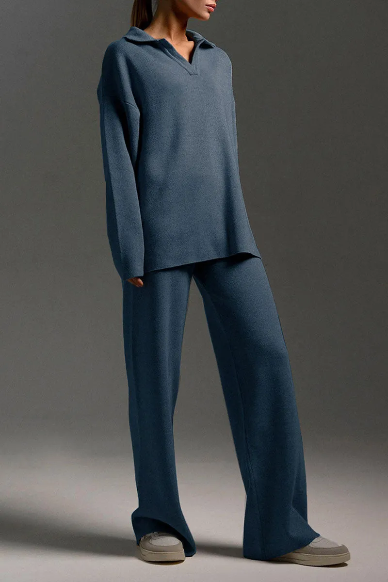 UJ627 Collar Sweatshirt Top and Pants Set