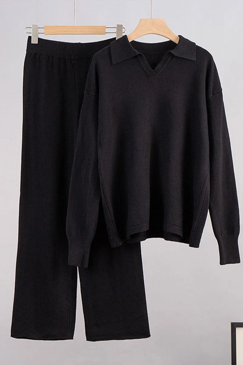 UJ627 Collar Sweatshirt Top and Pants Set