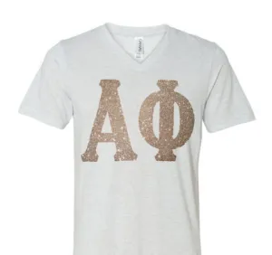V-Neck Glitter Greek Letter Tee