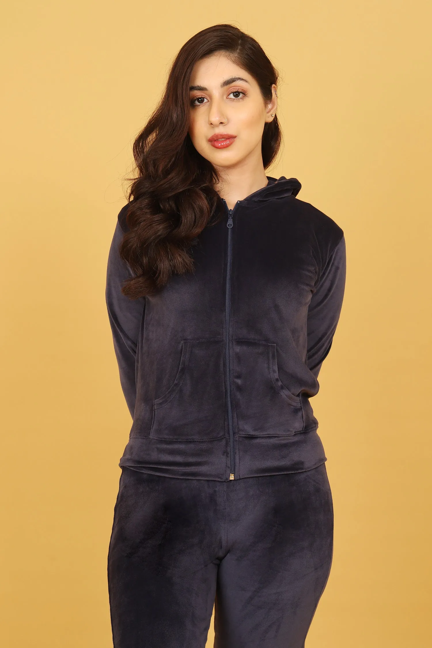 VELVET LUXE HOODED SET-NAVY