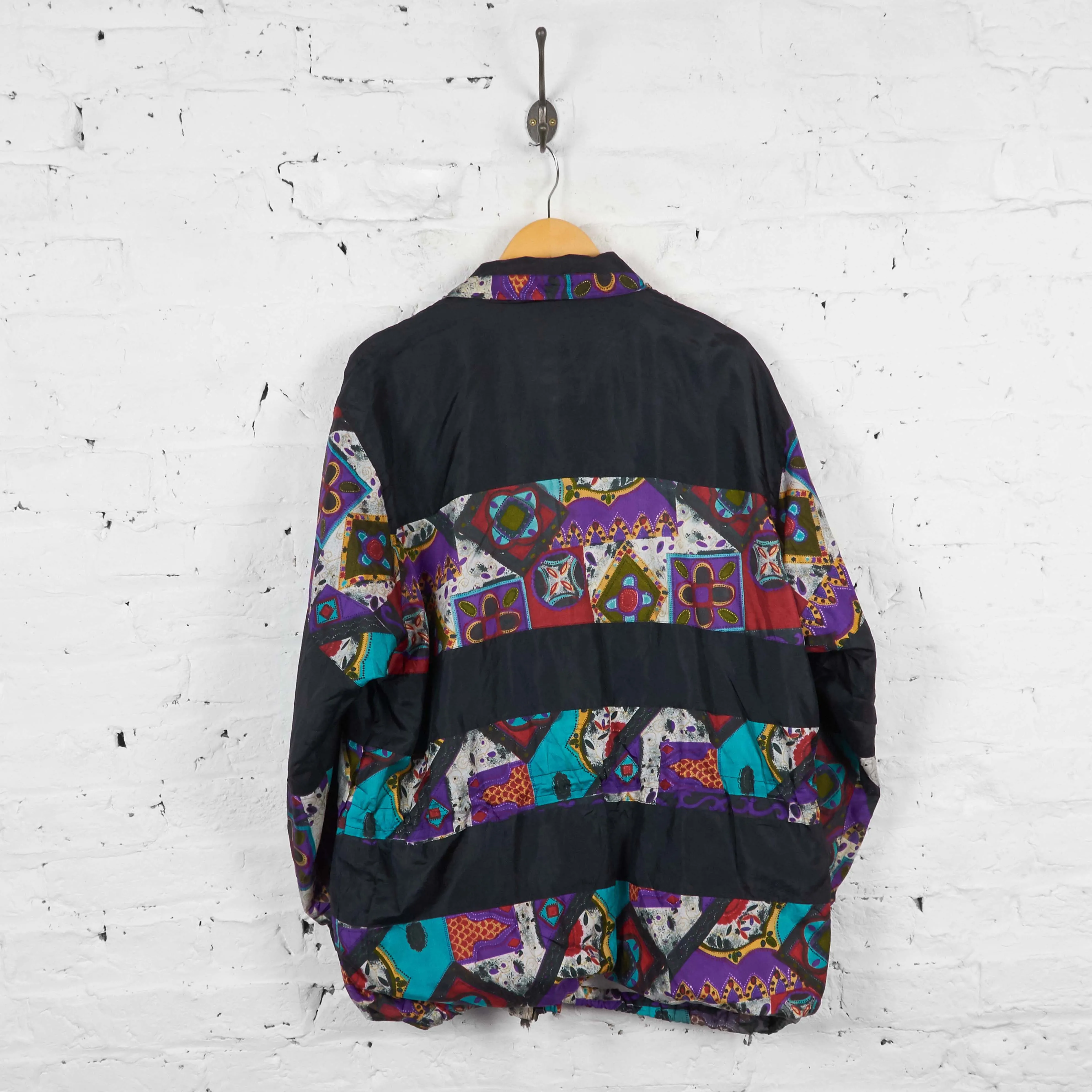 Vintage Abstract Pattern Shell Jacket - Black - L