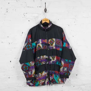 Vintage Abstract Pattern Shell Jacket - Black - L
