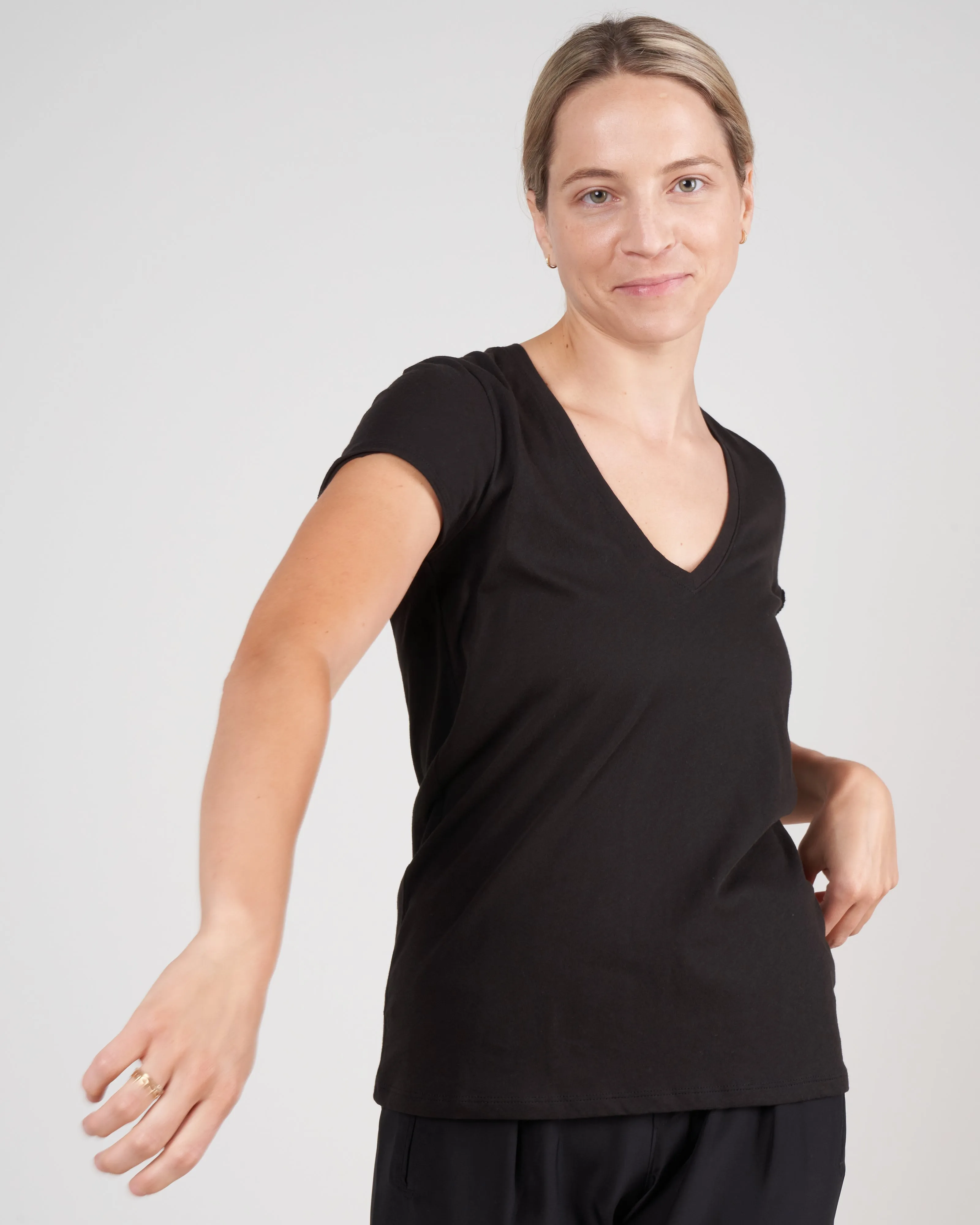 vintage jersey v neck tee - black