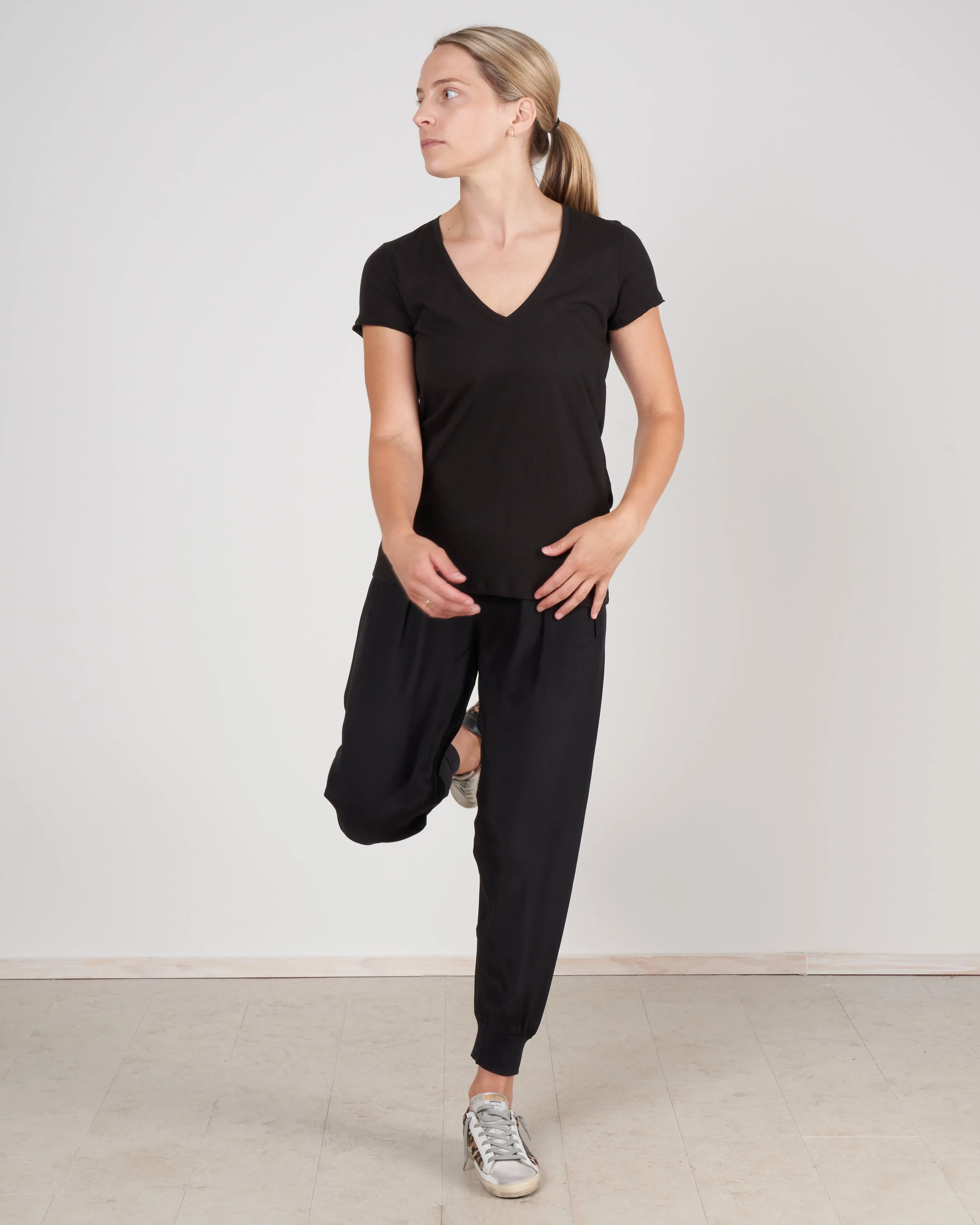 vintage jersey v neck tee - black