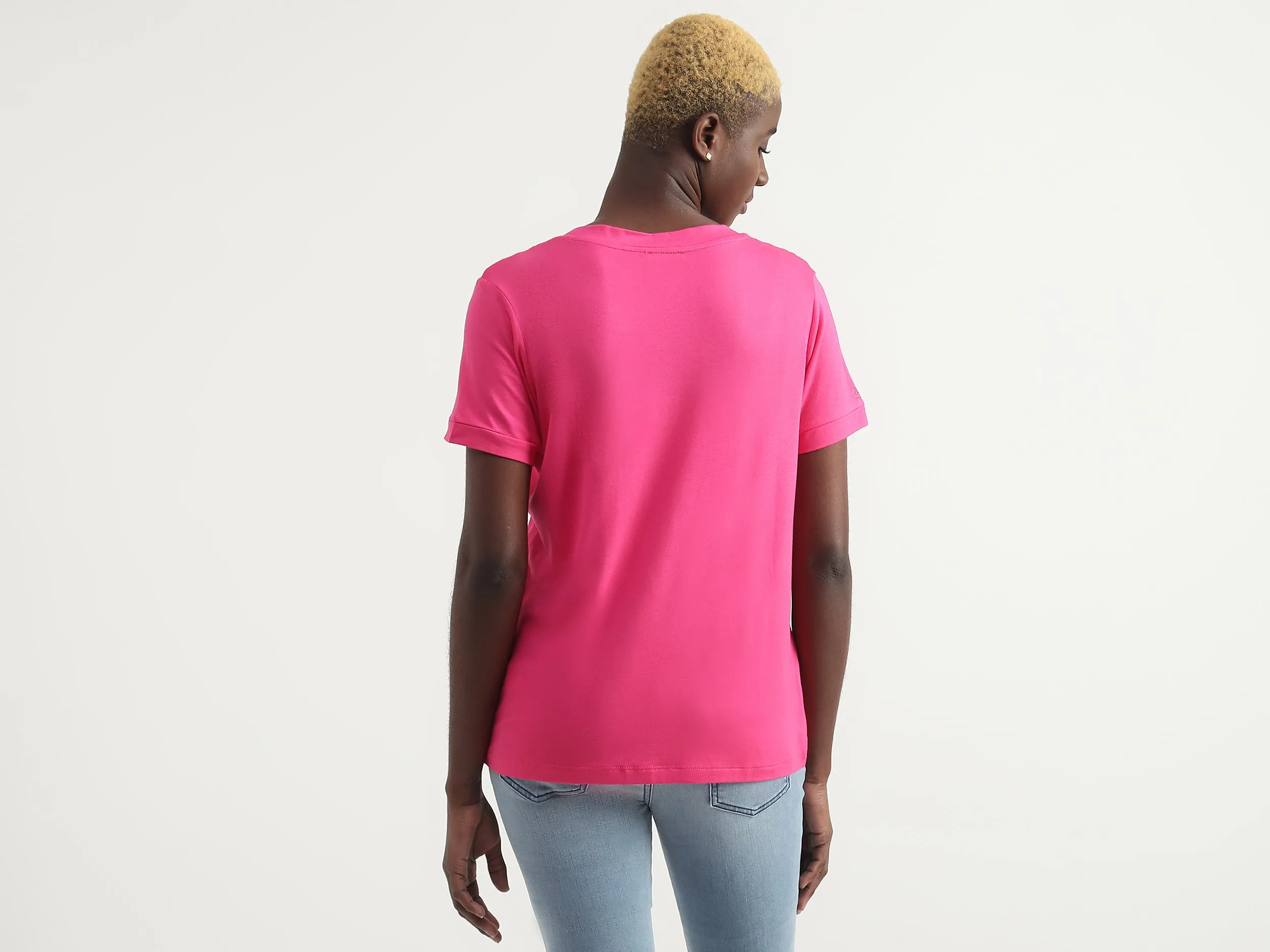 Viscose Blend Solid V-Neck Women T-shirts
