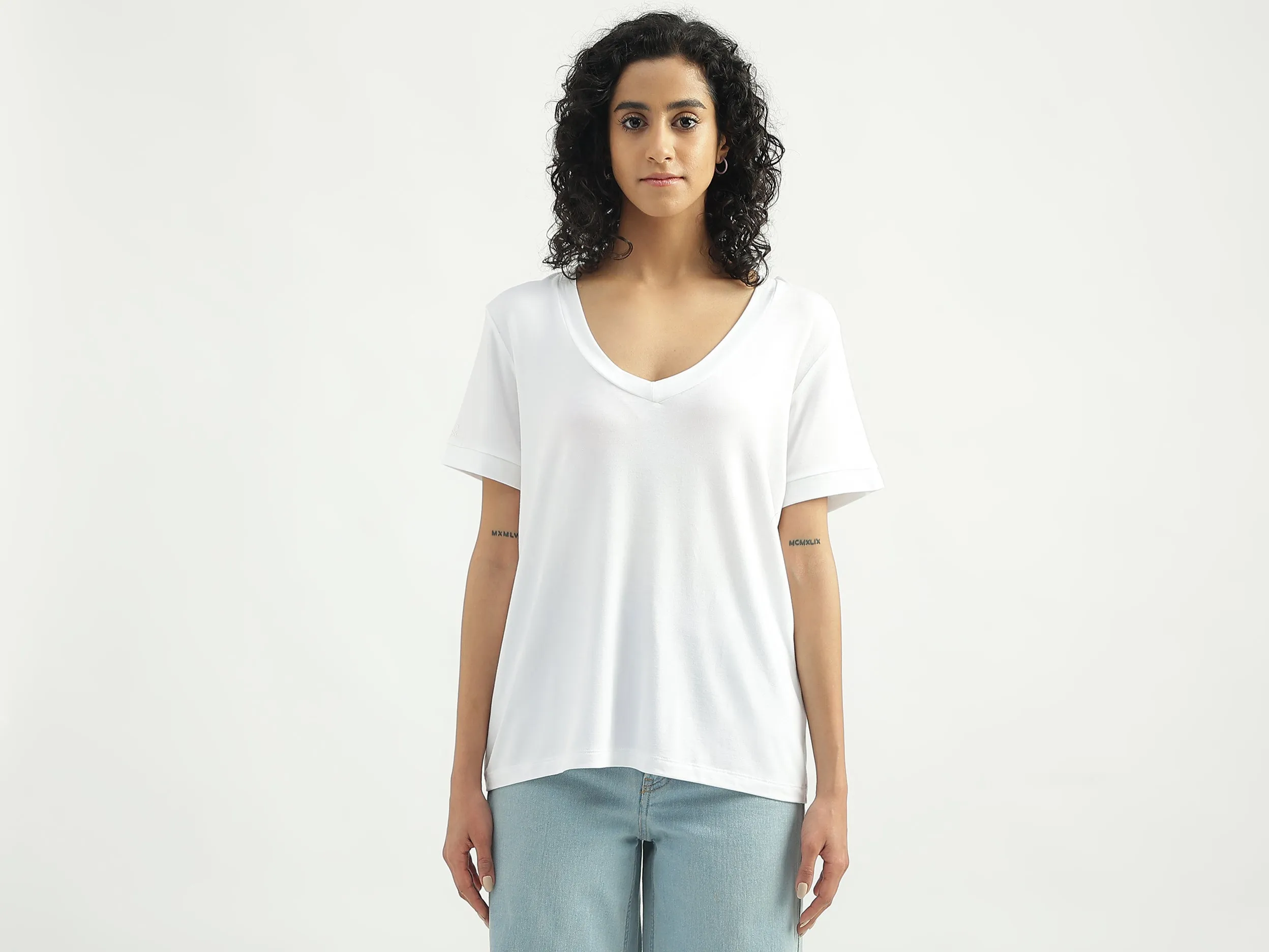 Viscose Solid V-Neck Women T-shirts