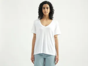 Viscose Solid V-Neck Women T-shirts