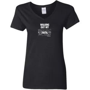 Walking Out My Faith Women V Neck Tee Shirt