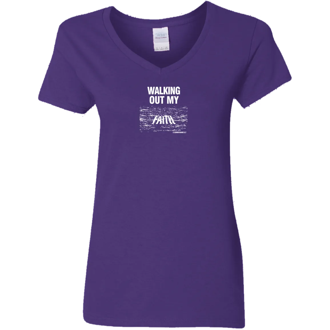 Walking Out My Faith Women V Neck Tee Shirt