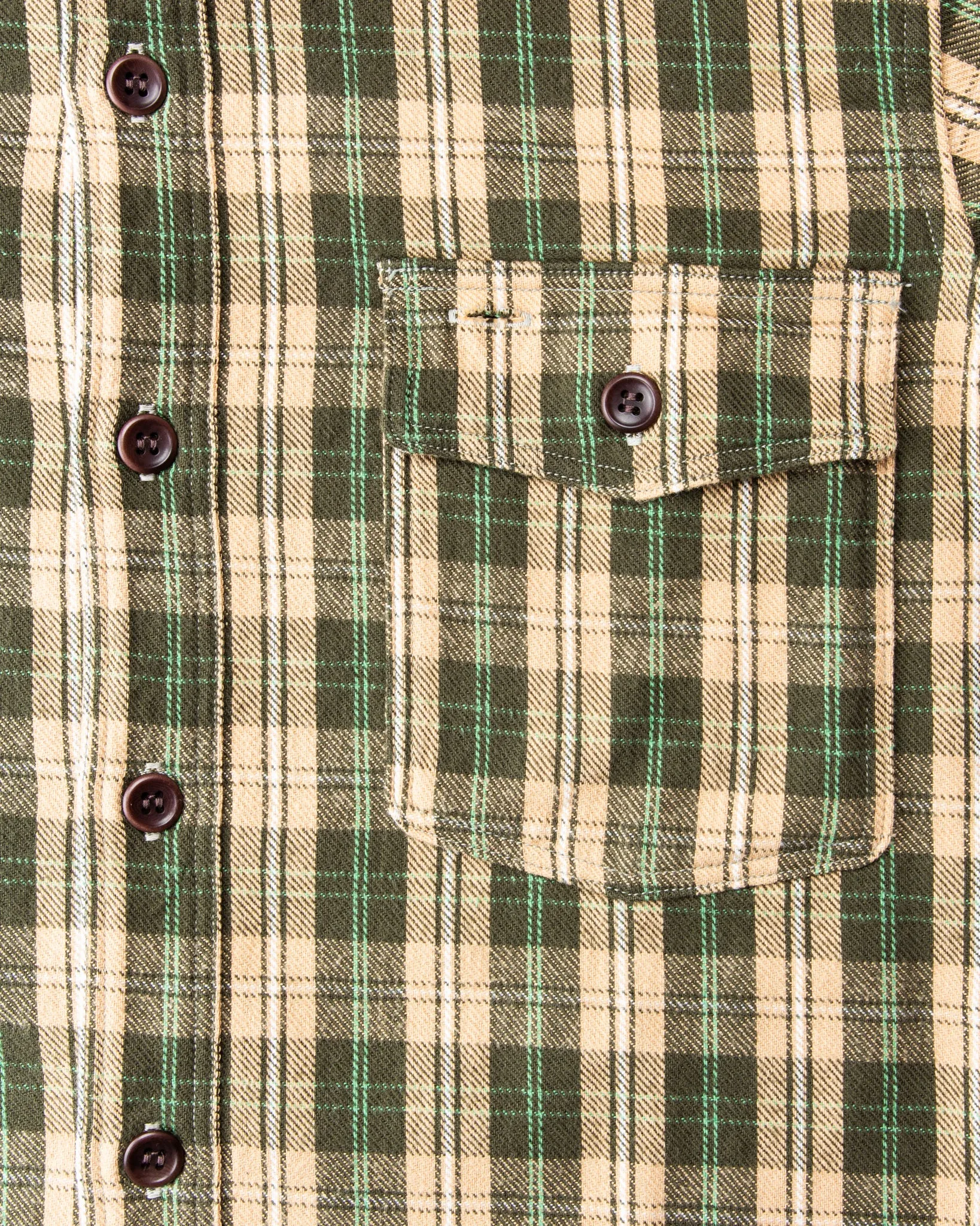 Warehouse & Co Lot 3022 Heavy Flannel Shirt Green Beige