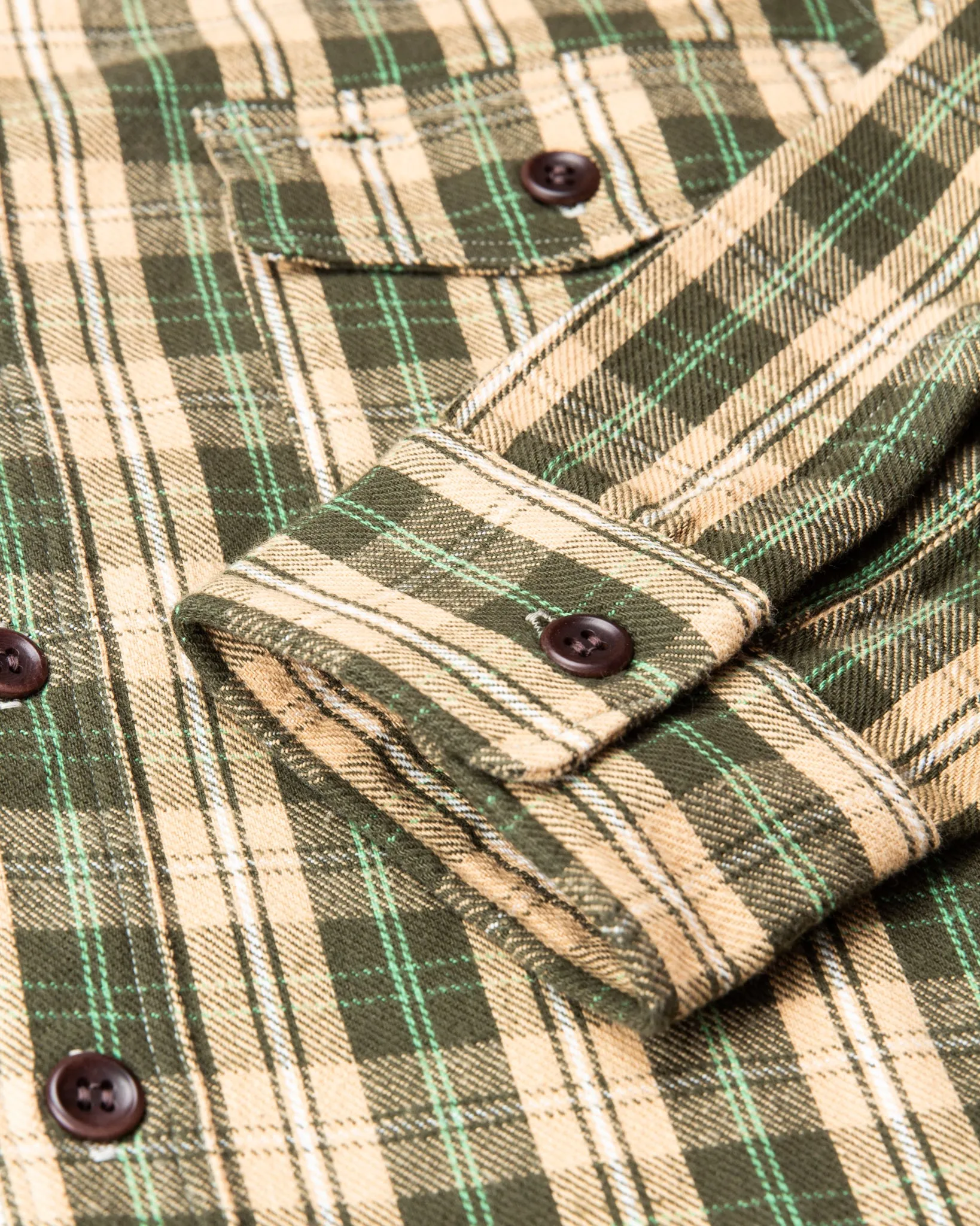 Warehouse & Co Lot 3022 Heavy Flannel Shirt Green Beige