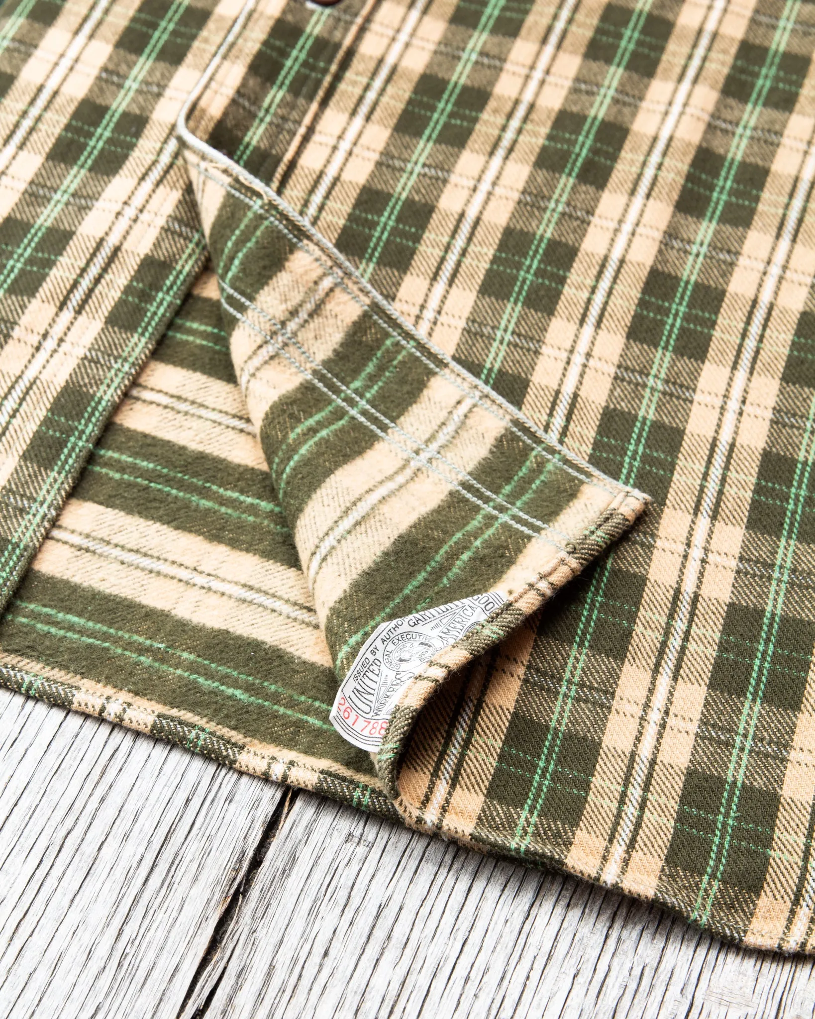 Warehouse & Co Lot 3022 Heavy Flannel Shirt Green Beige
